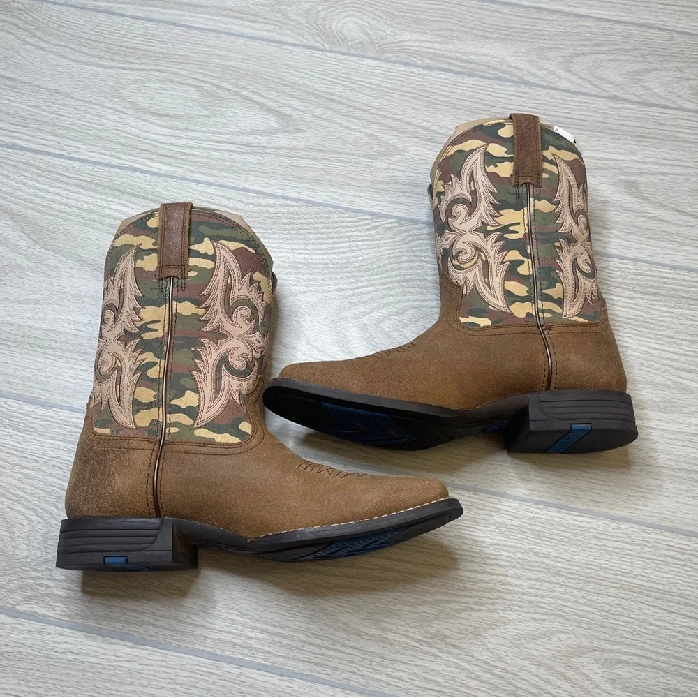Ariat Lonestar Square Toe Light Brown Camo Western Cowboy Boots Boy’s size 5